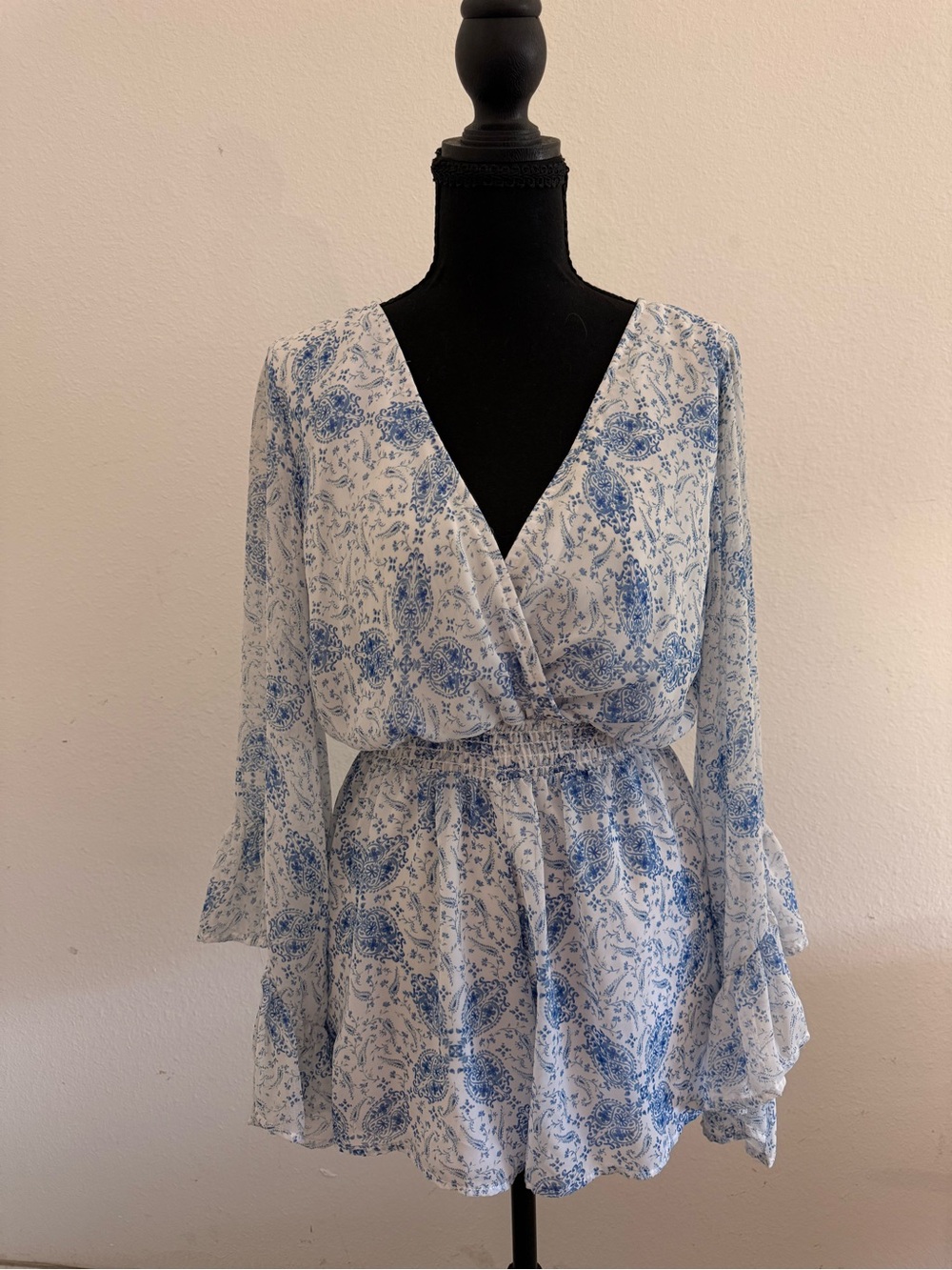 Altar'd State Blue Paisley 3/4 Sleeve Romper